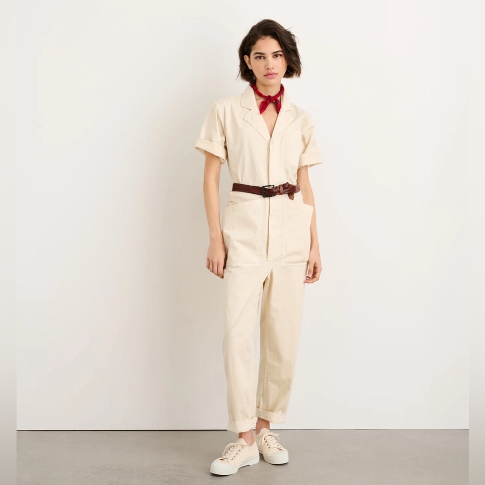 Alex Mill Standard Short Sleeve Jumpsuit in Oat Milk, Size Small